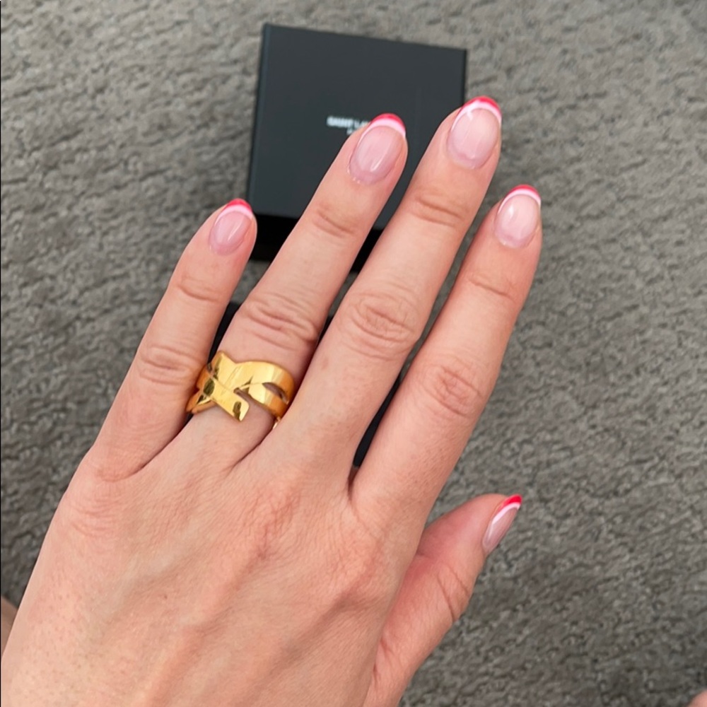 Saint Laurent YSL Logo Gold Ring